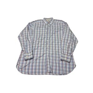 Turnbull & Asser Mens Blue Red Plaid Cotton Button Down Shirt England 17.5